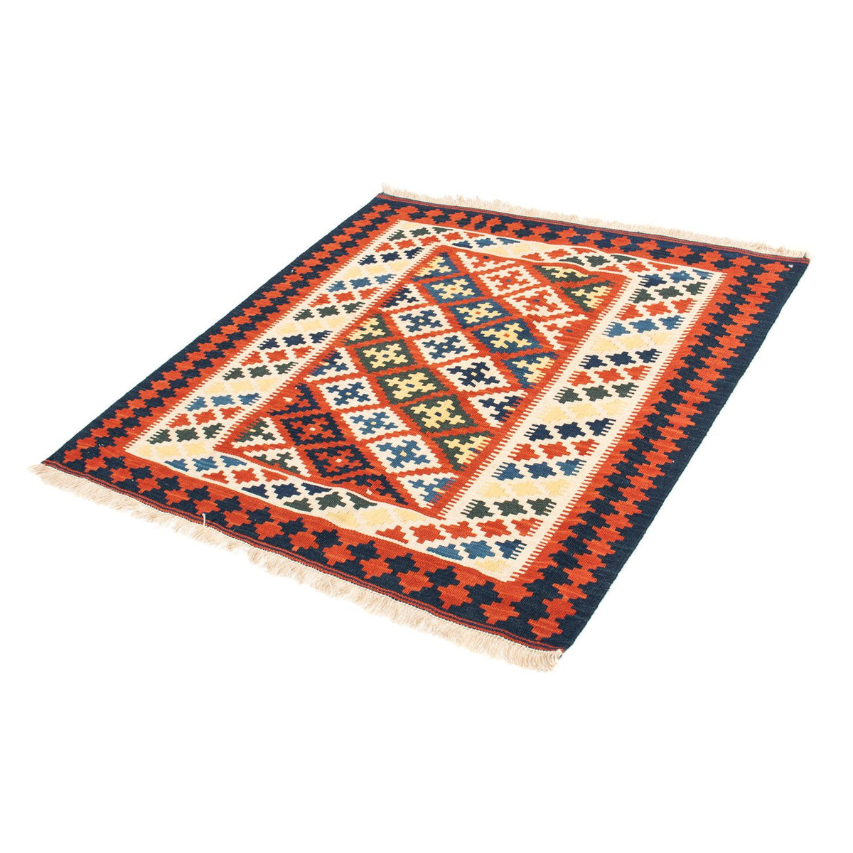 Tapis Kelim - Oriental carré - 107 x 100 cm - rouge foncé