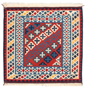 Tapis Kelim - Oriental carré  - 105 x 103 cm - rouge