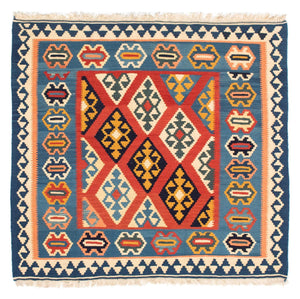 Tapis Kelim - Oriental carré  - 108 x 97 cm - rouille