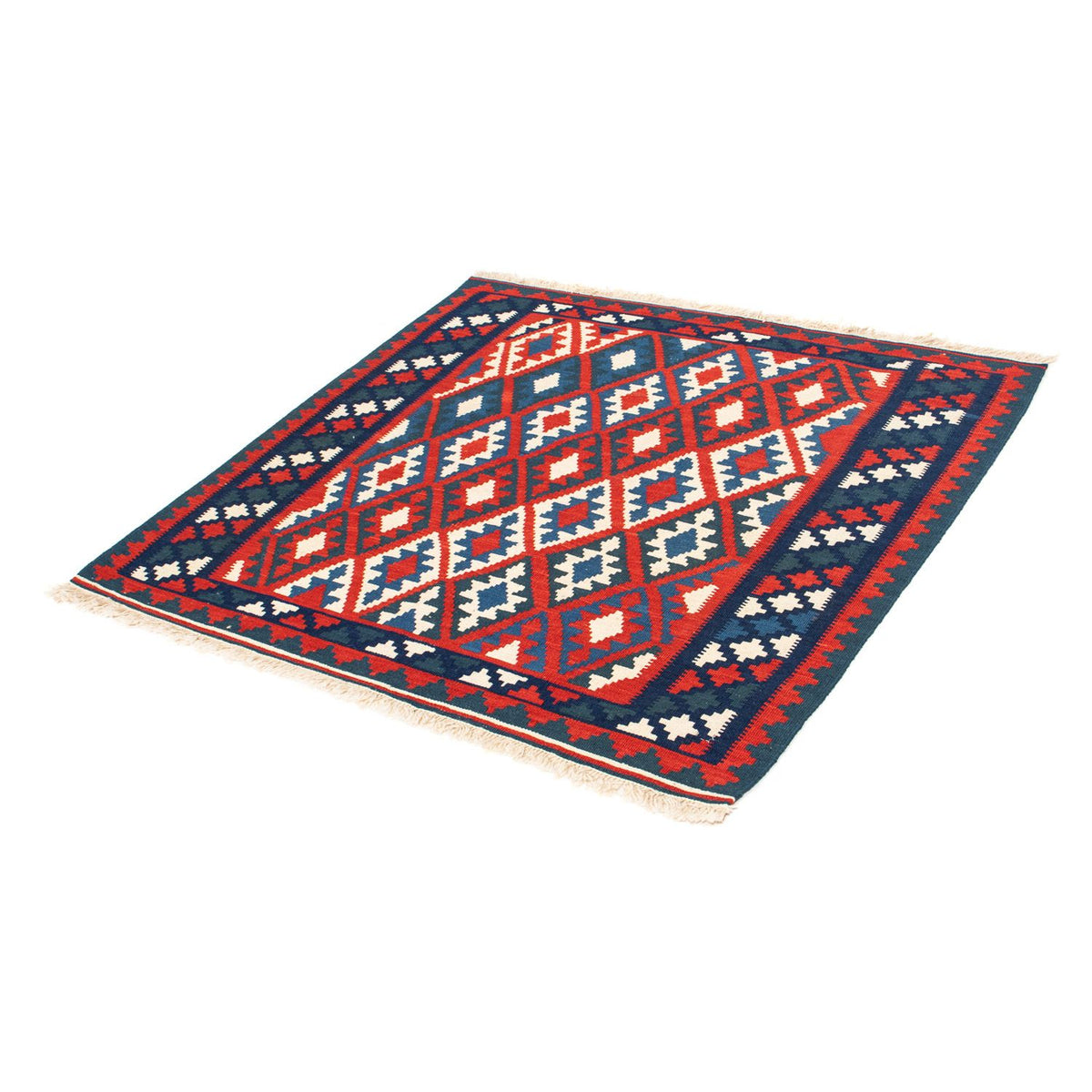 Tapis Kelim - Oriental carré - 102 x 94 cm - rouge foncé