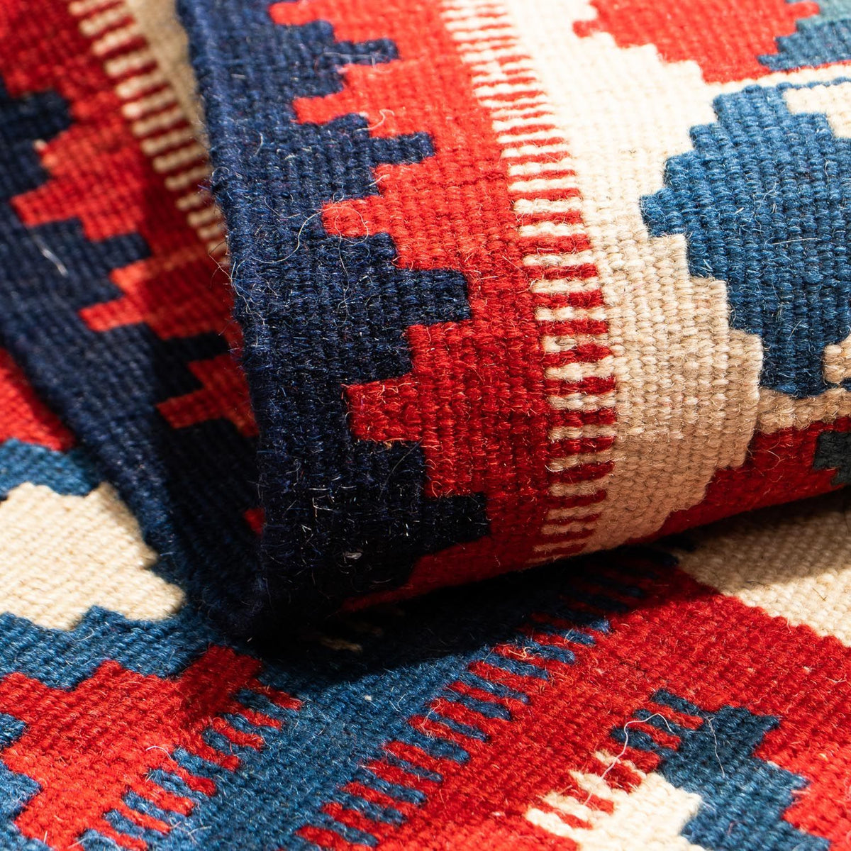 Tapis Kelim - Oriental carré  - 105 x 102 cm - bleu foncé