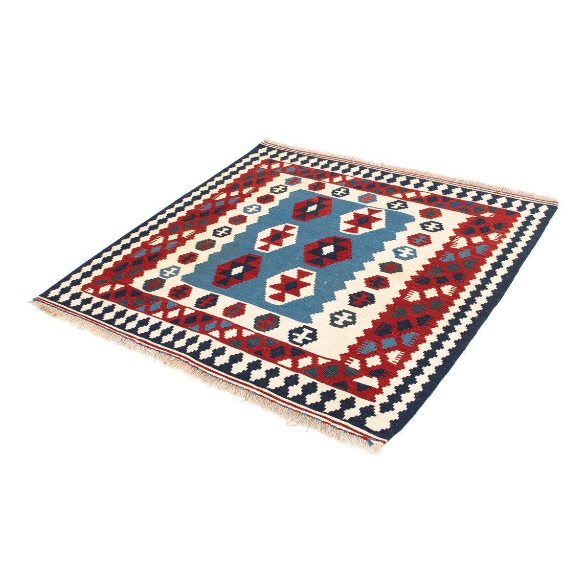 Tapis Kelim - Oriental carré  - 107 x 102 cm - bleu