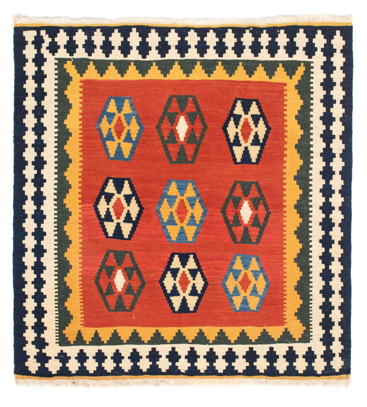 Tapis Kelim - Oriental carré  - 105 x 100 cm - rouge foncé