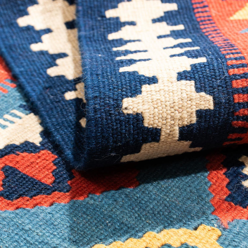 Tapis Kelim - Oriental carré  - 101 x 99 cm - bleu foncé
