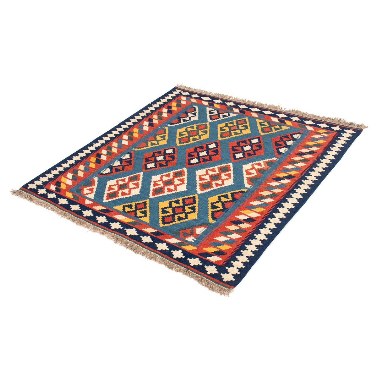 Tapis Kelim - Oriental carré  - 101 x 99 cm - bleu foncé