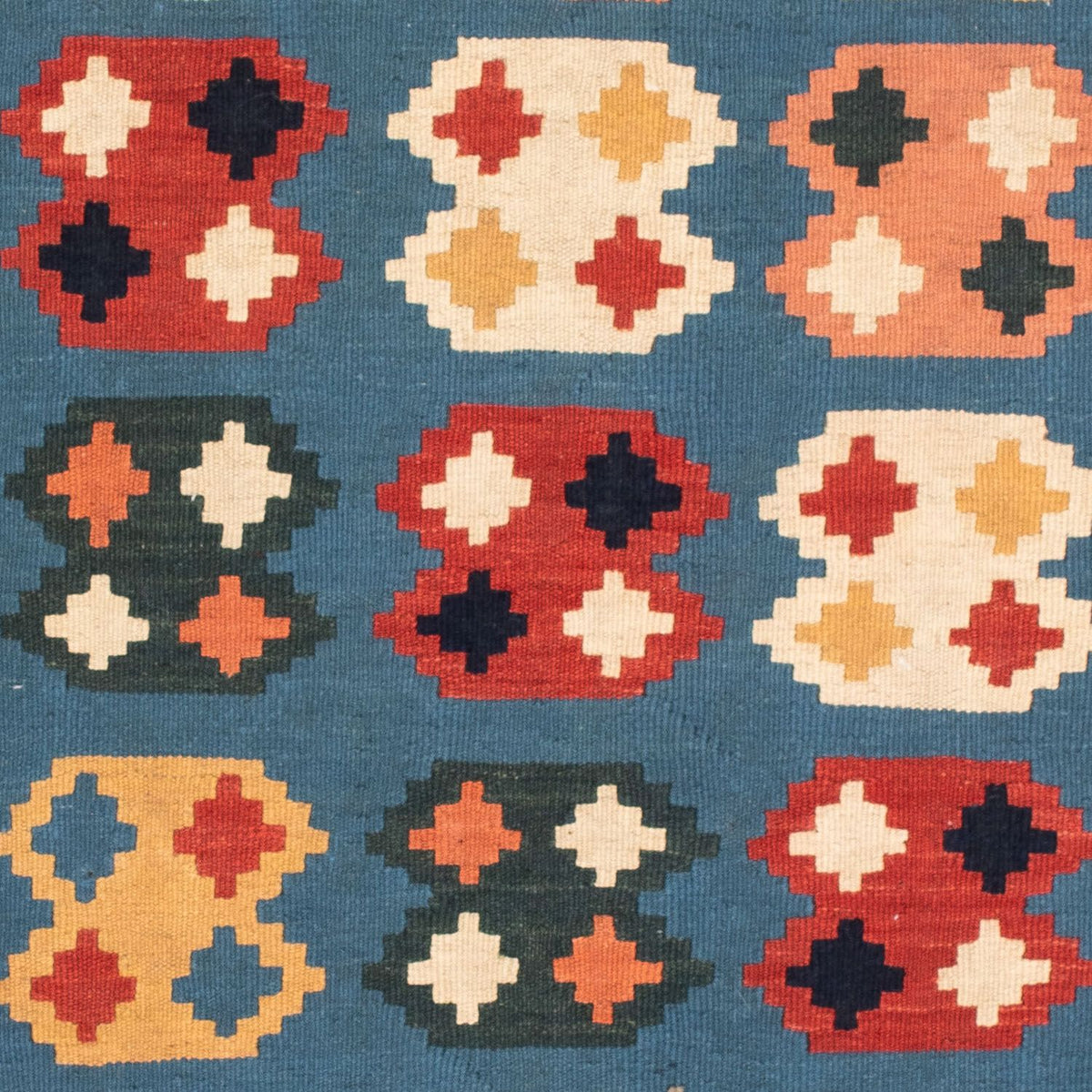 Tapis Kelim - Oriental carré - 107 x 101 cm - bleu de mer