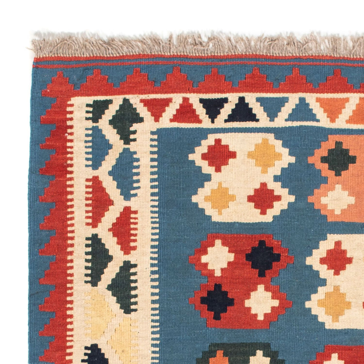 Tapis Kelim - Oriental carré - 107 x 101 cm - bleu de mer