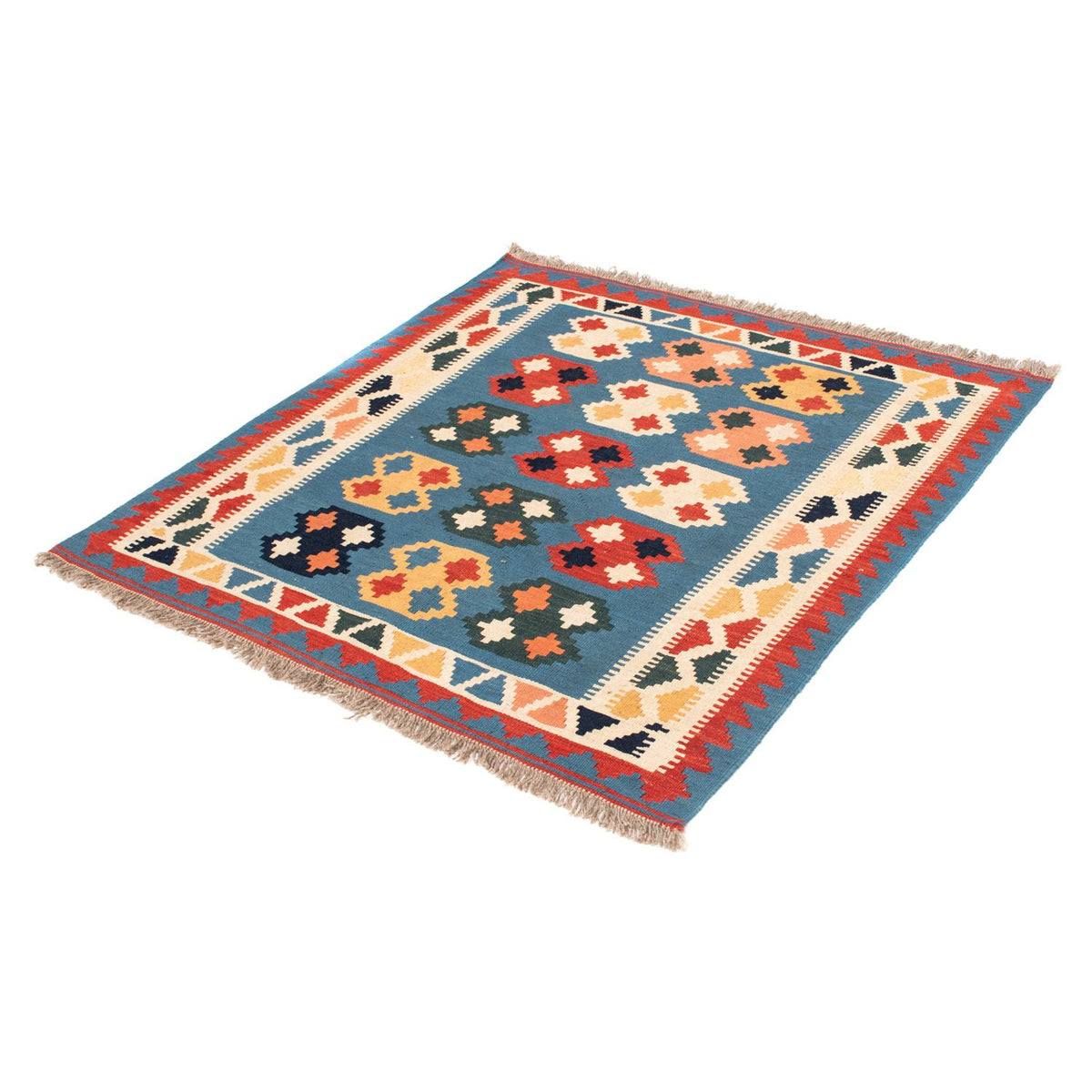 Tapis Kelim - Oriental carré - 107 x 101 cm - bleu de mer