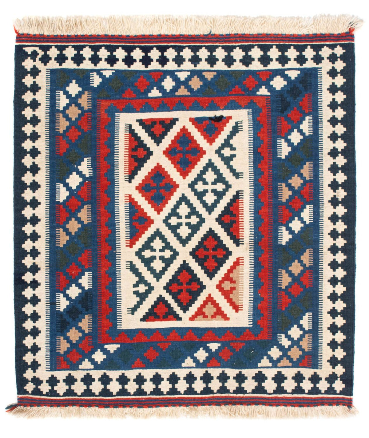 Tapis Kelim - Oriental carré - 108 x 103 cm - bleu
