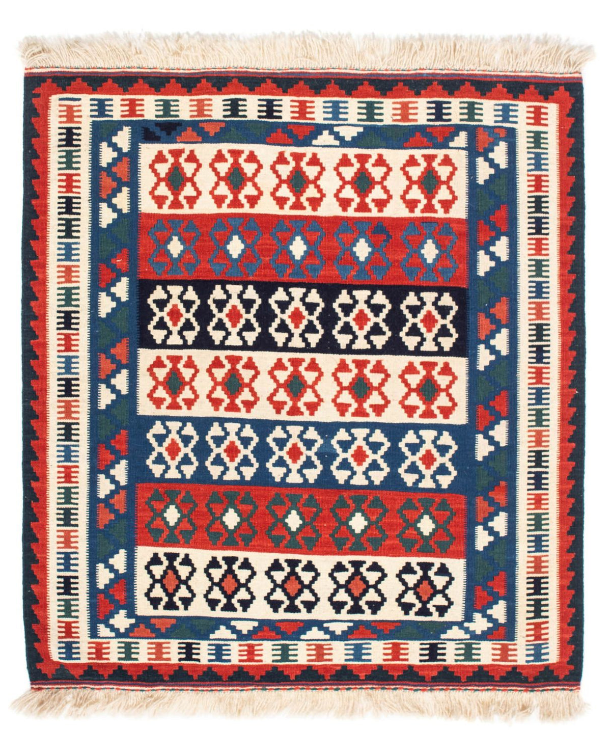 Tapis Kelim - Oriental carré  - 110 x 100 cm - bleu