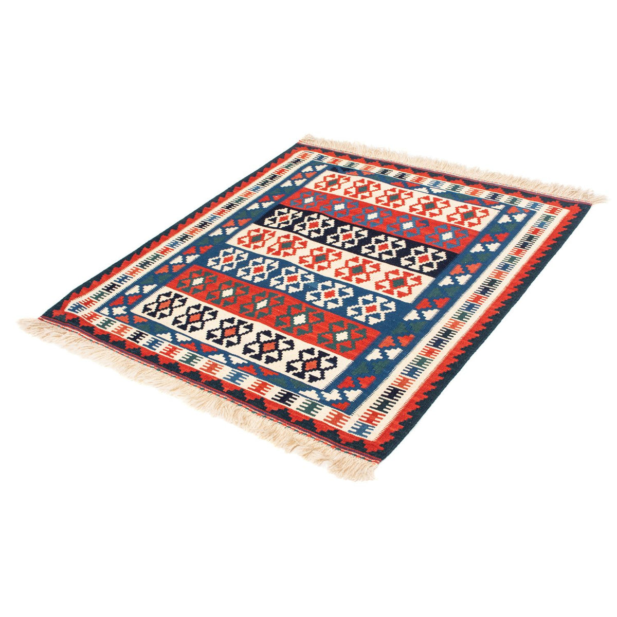 Tapis Kelim - Oriental carré  - 110 x 100 cm - bleu