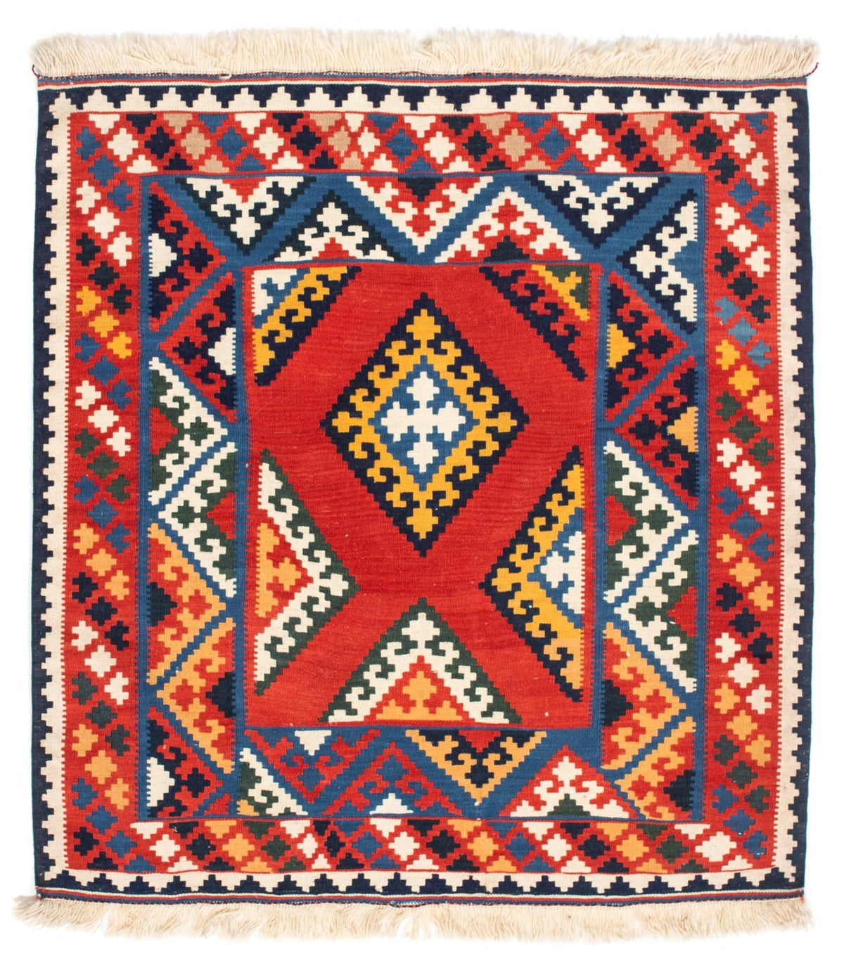 Tapis Kelim - Oriental carré  - 113 x 110 cm - rouge
