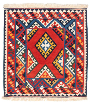 Tapis Kelim - Oriental carré  - 113 x 110 cm - rouge