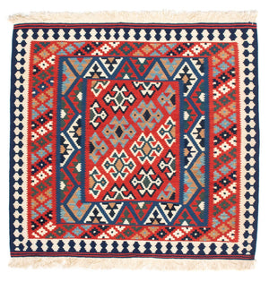 Tapis Kelim - Oriental carré  - 108 x 101 cm - rouge