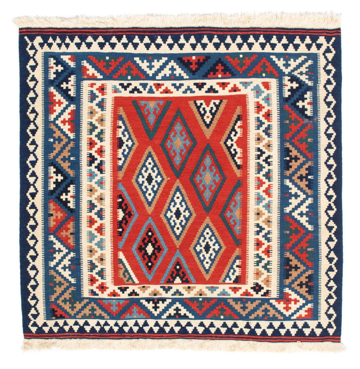 Tapis Kelim - Oriental carré - 100 x 98 cm - bleu