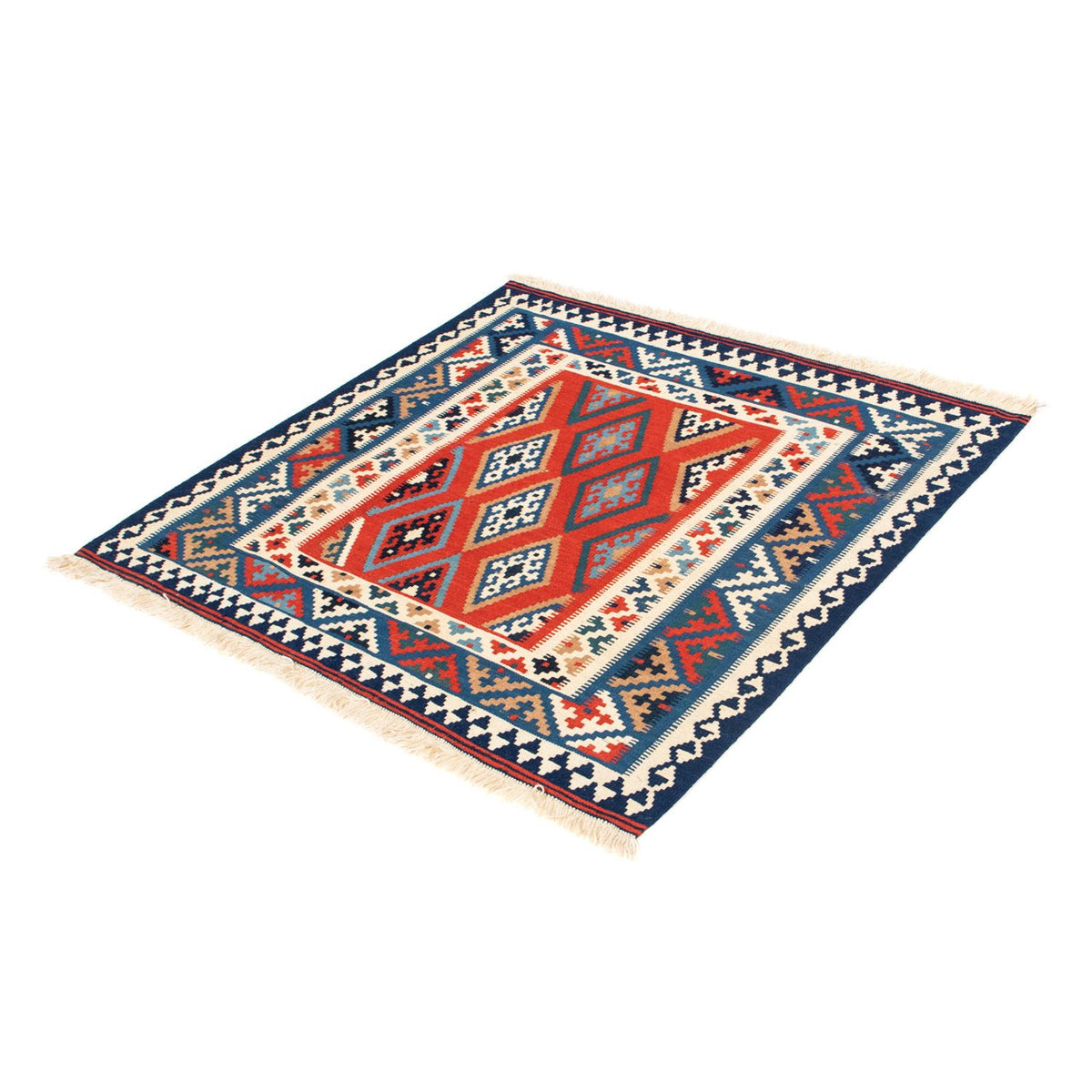Tapis Kelim - Oriental carré - 100 x 98 cm - bleu