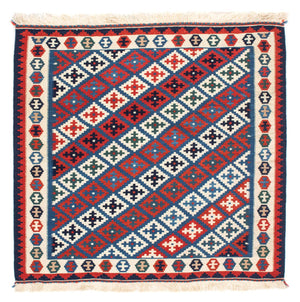 Tapis Kelim - Oriental carré  - 105 x 103 cm - bleu