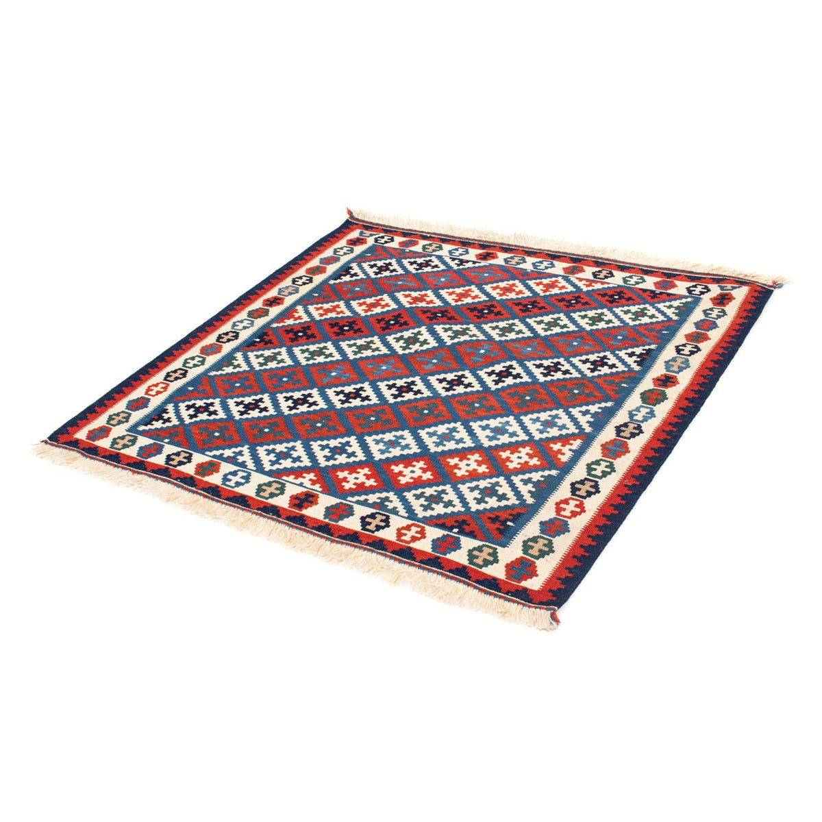 Tapis Kelim - Oriental carré  - 105 x 103 cm - bleu