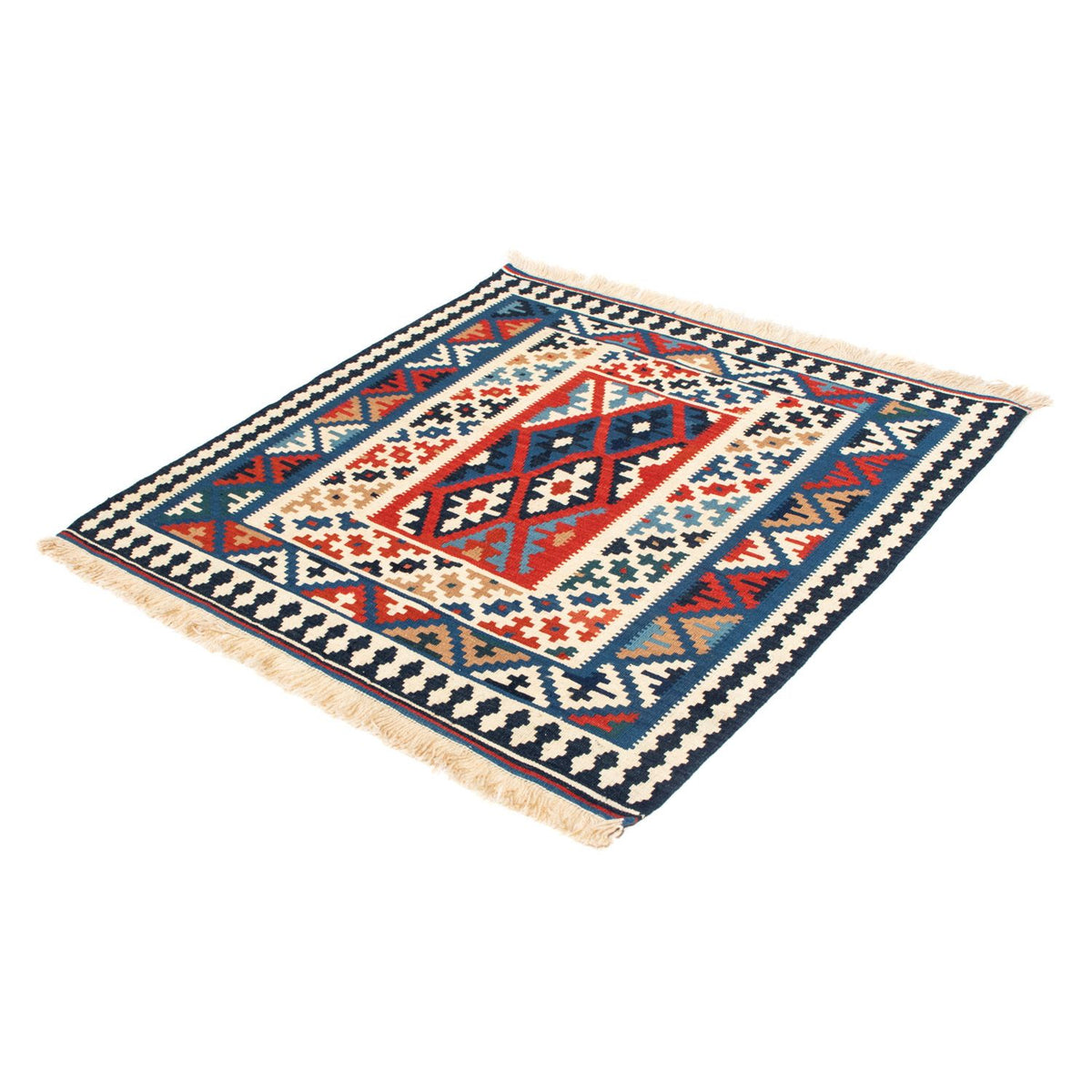 Tapis Kelim - Oriental carré  - 103 x 103 cm - bleu