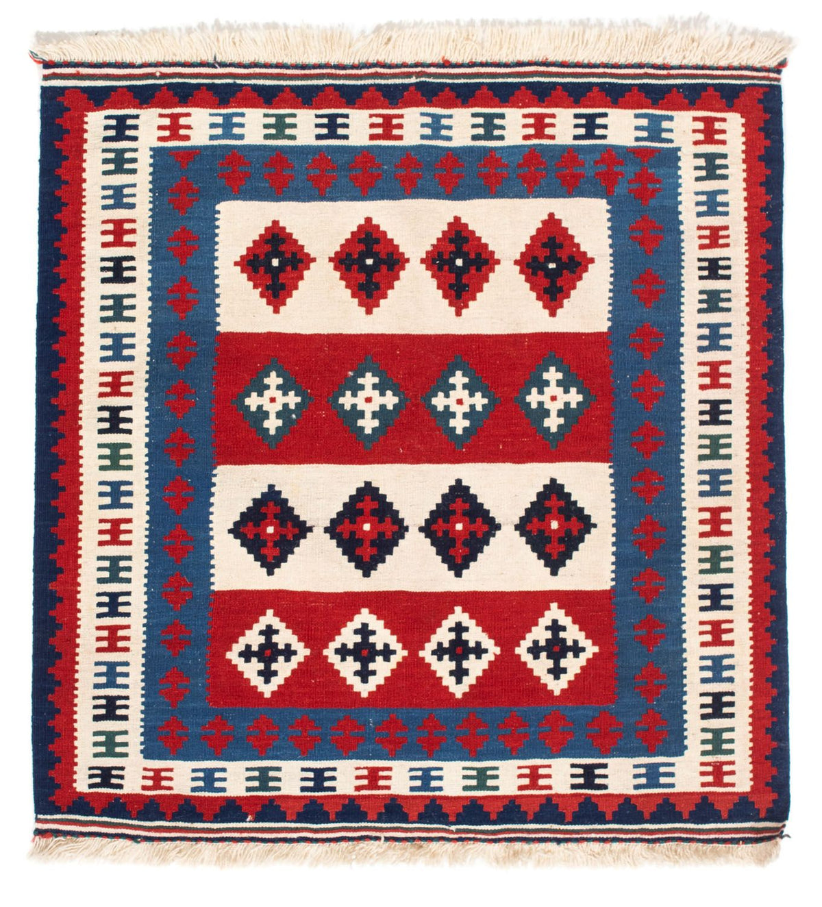 Tapis Kelim - Oriental carré  - 106 x 103 cm - bleu