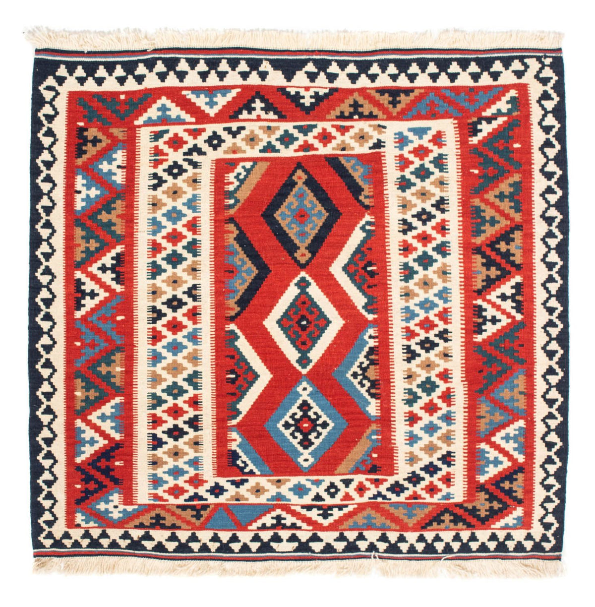 Tapis Kelim - Oriental carré  - 105 x 102 cm - rouge