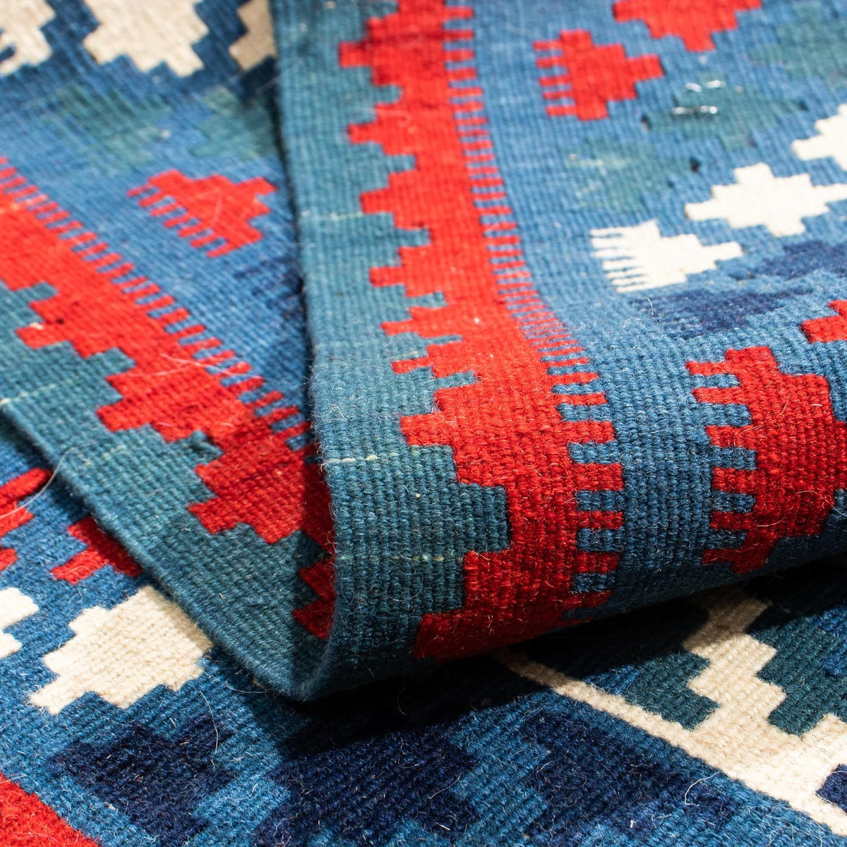 Tapis Kelim - Oriental carré  - 104 x 100 cm - bleu foncé