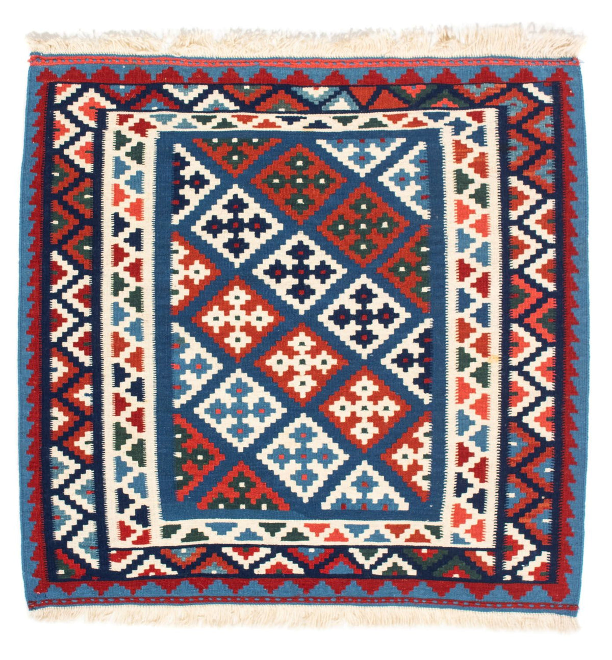 Tapis Kelim - Oriental carré - 104 x 101 cm - bleu