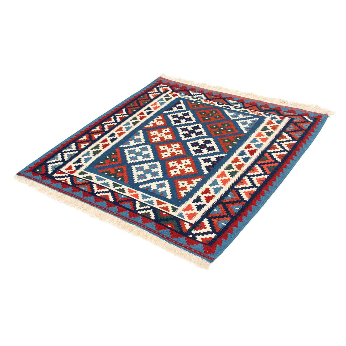 Tapis Kelim - Oriental carré - 104 x 101 cm - bleu