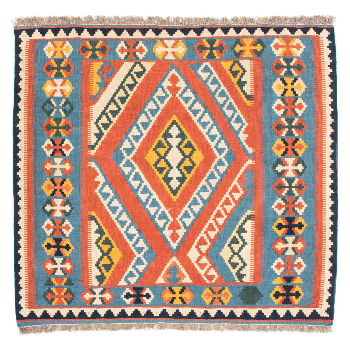 Tapis Kelim - Oriental carré - 107 x 100 cm - orange