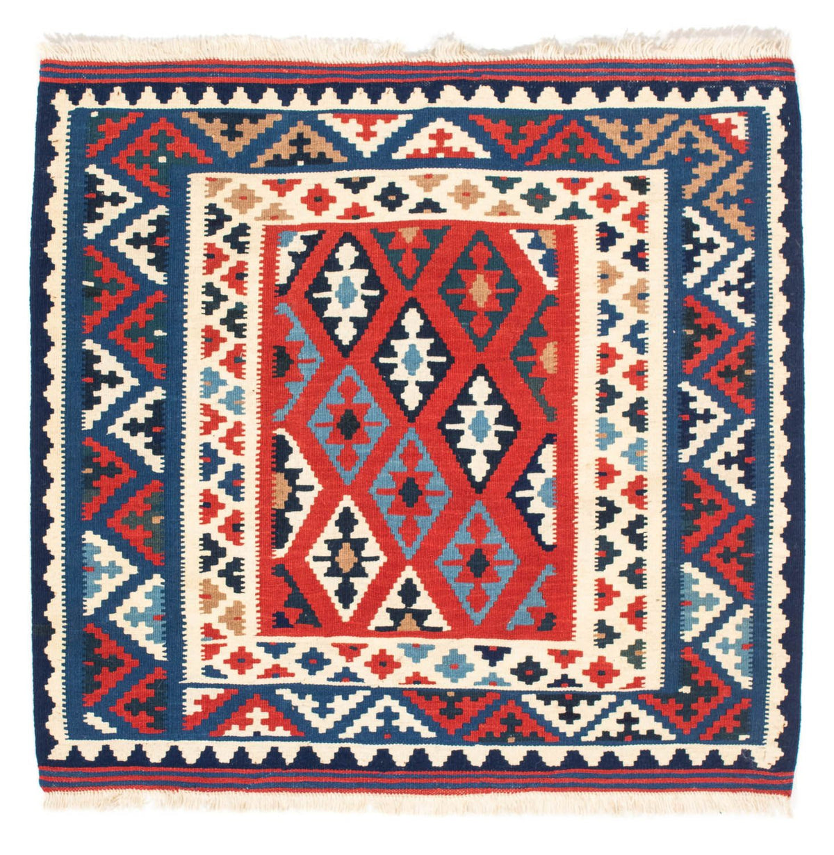 Tapis Kelim - Oriental carré  - 104 x 100 cm - bleu foncé