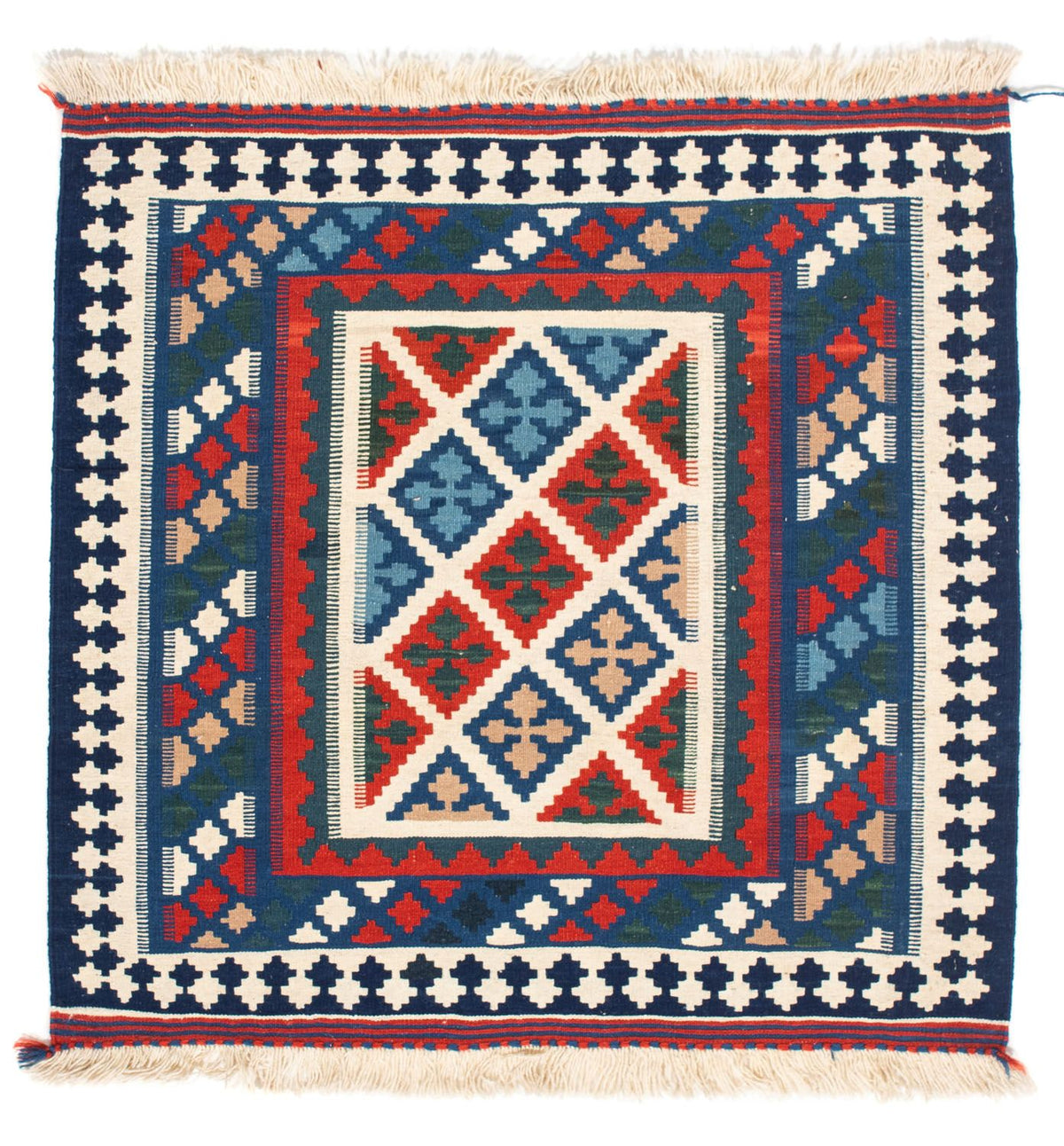 Tapis Kelim - Oriental carré - 103 x 100 cm - bleu foncé