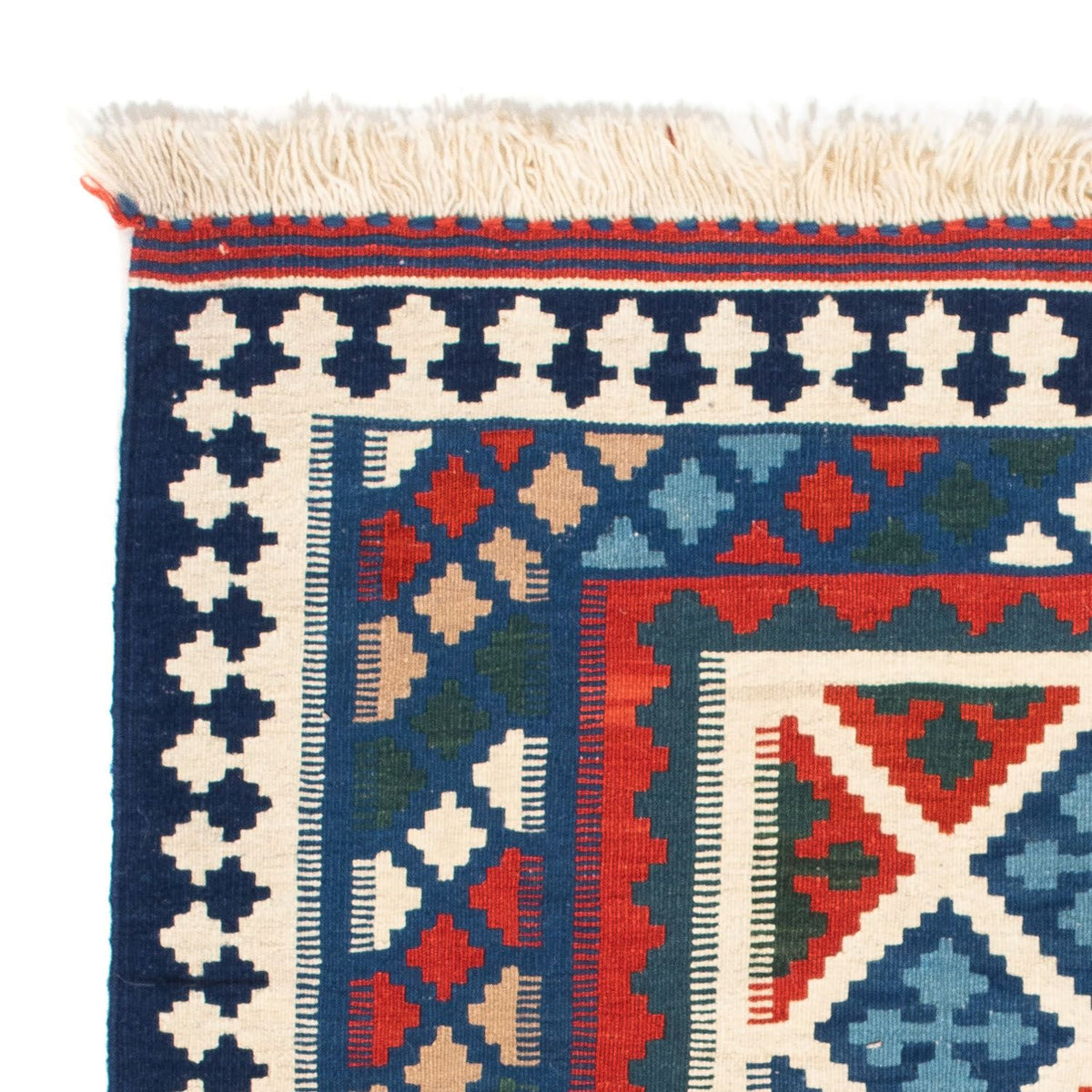 Tapis Kelim - Oriental carré - 103 x 100 cm - bleu foncé