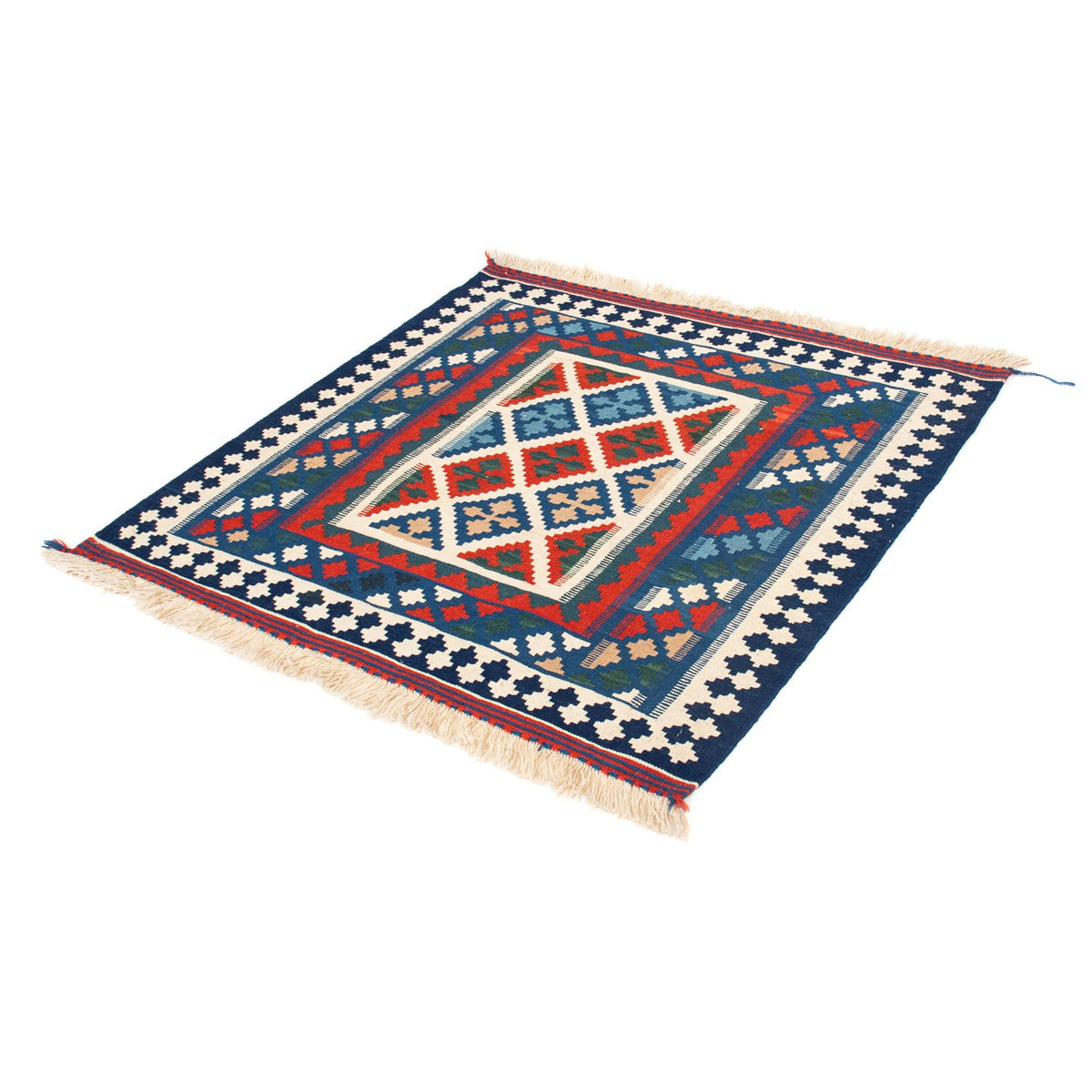 Tapis Kelim - Oriental carré - 103 x 100 cm - bleu foncé