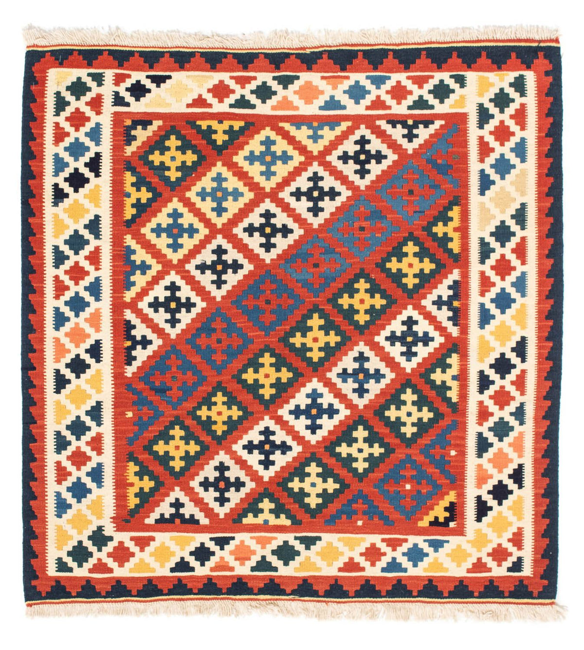 Tapis Kelim - Oriental carré - 106 x 102 cm - rouge foncé