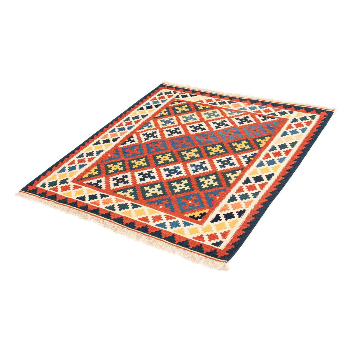 Tapis Kelim - Oriental carré - 106 x 102 cm - rouge foncé