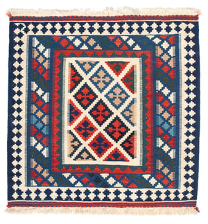 Tapis Kelim - Oriental carré  - 104 x 103 cm - bleu