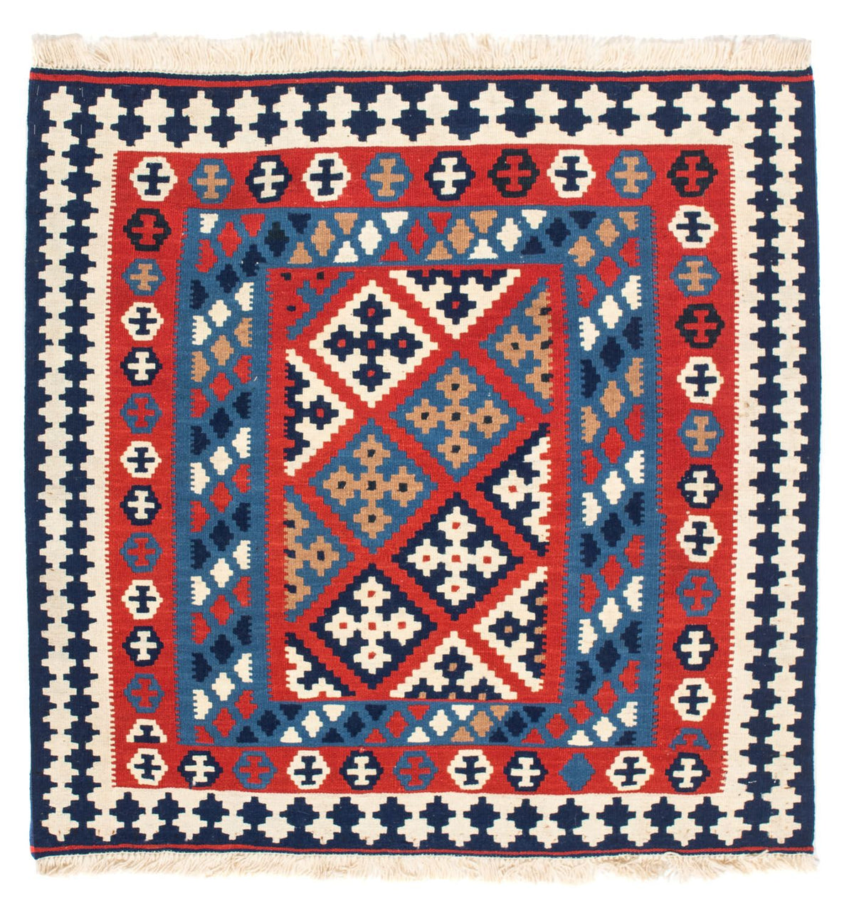 Tapis Kelim - Oriental carré  - 103 x 101 cm - rouge