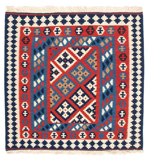 Tapis Kelim - Oriental carré  - 103 x 101 cm - rouge