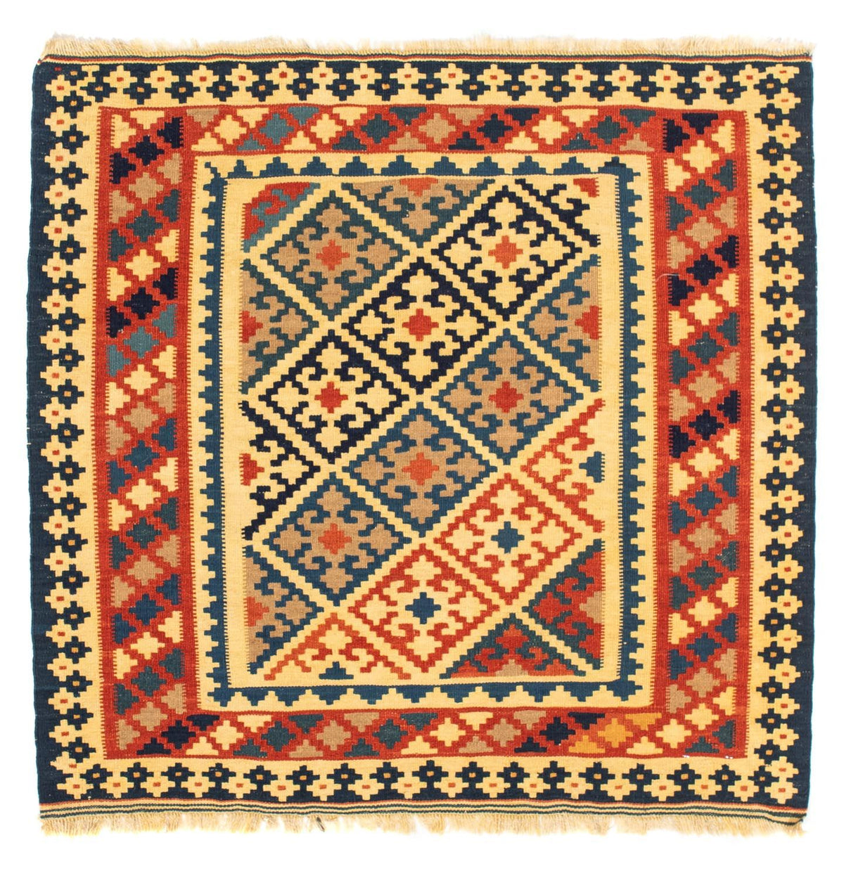 Tapis Kelim - Oriental carré - 106 x 102 cm - or