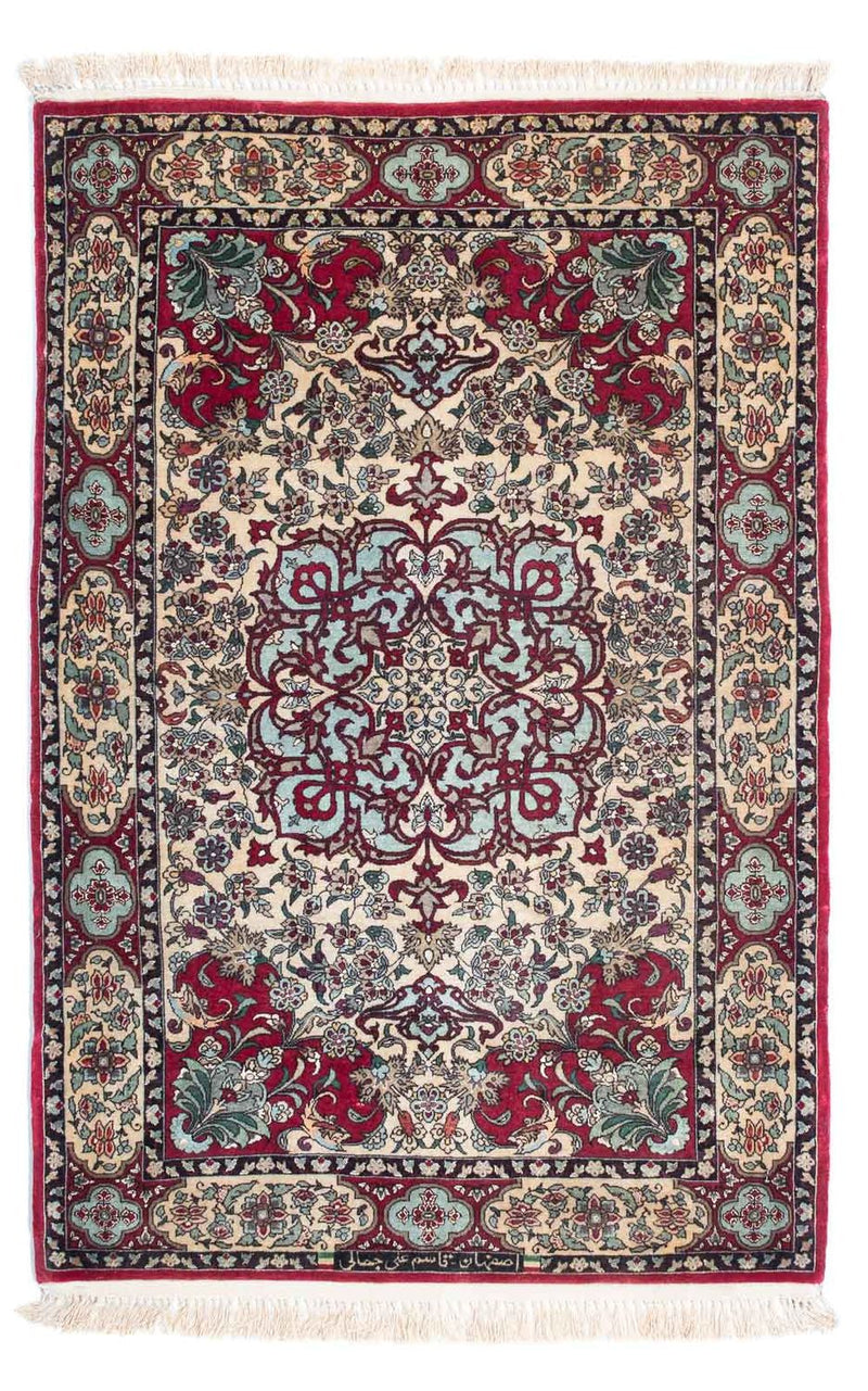 Tapis persan - Isfahan - Premium - 124 x 83 cm - rouge foncé
