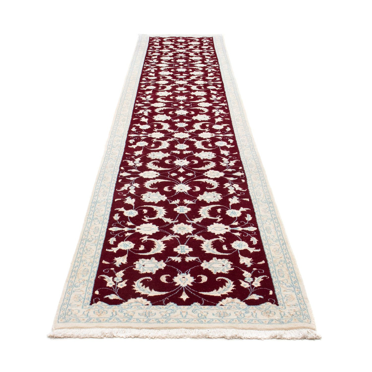 Tapis de couloir Tapis persan - Nain - 398 x 84 cm - rouge foncé