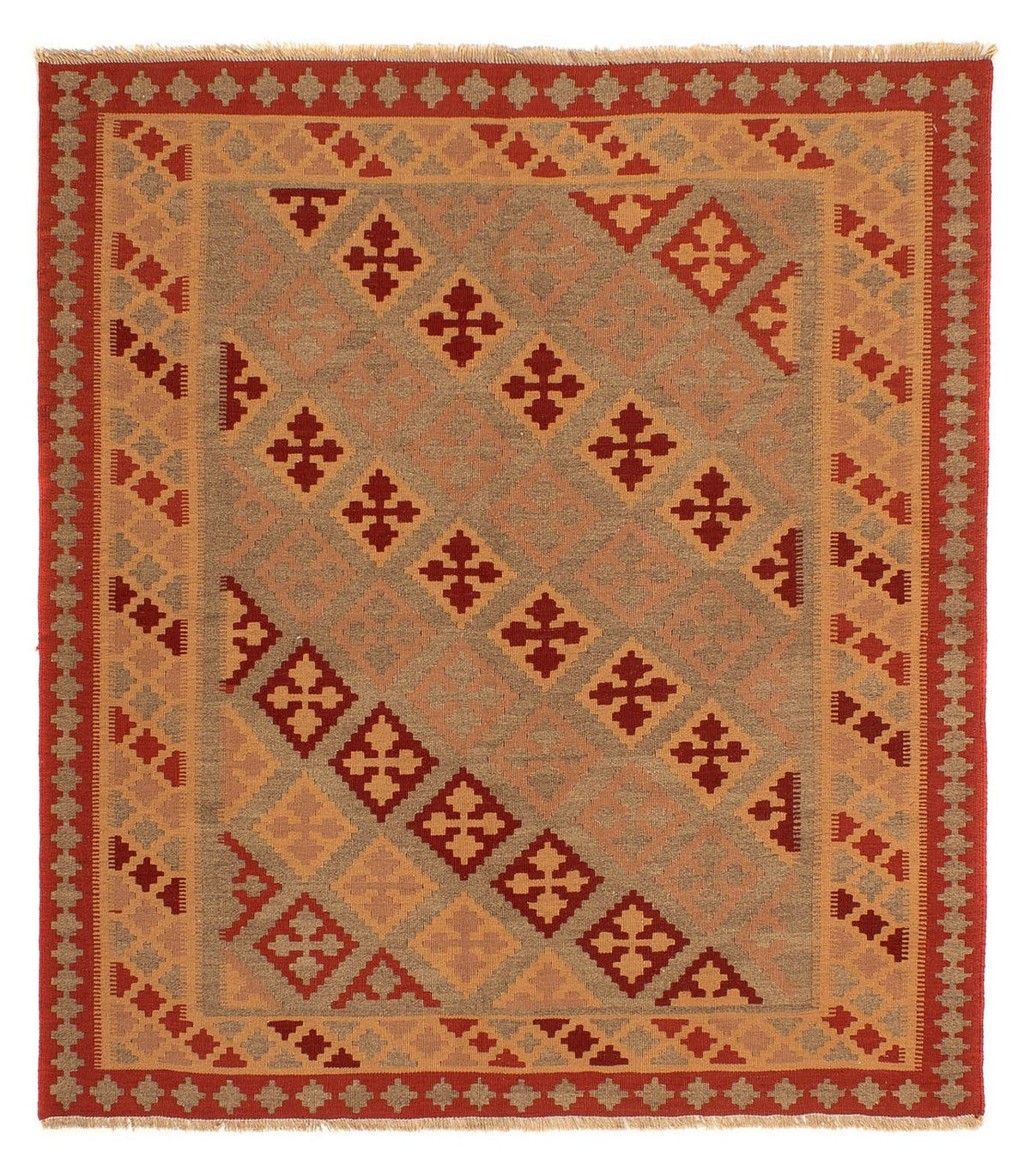 Tapis Kelim - Oriental carré - 165 x 161 cm - rouge foncé