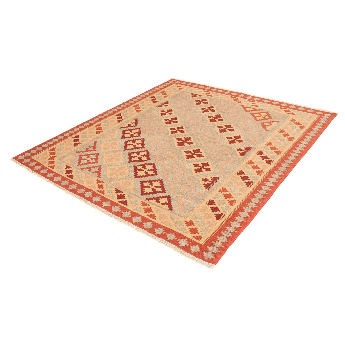 Tapis Kelim - Oriental carré - 165 x 161 cm - rouge foncé