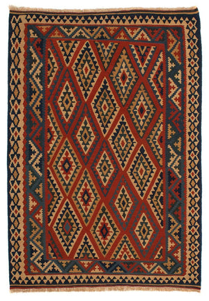 Tapis Kelim - Oriental - 213 x 165 cm - rouge foncé