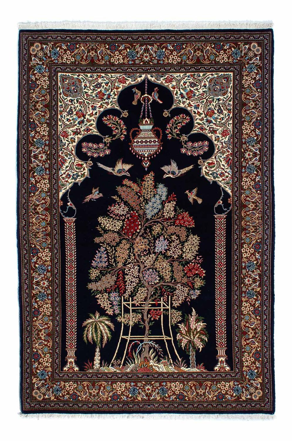 Tapis persan - Ghom - 210 x 139 cm - bleu foncé