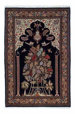Tapis persan - Ghom - 210 x 139 cm - bleu foncé