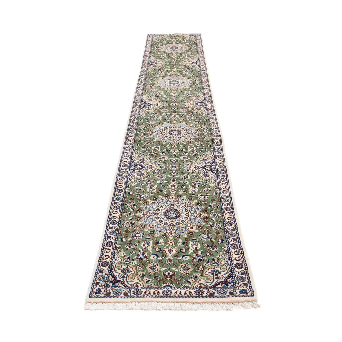 Tapis de couloir Tapis persan - Nain - Royal - 410 x 62 cm - vert