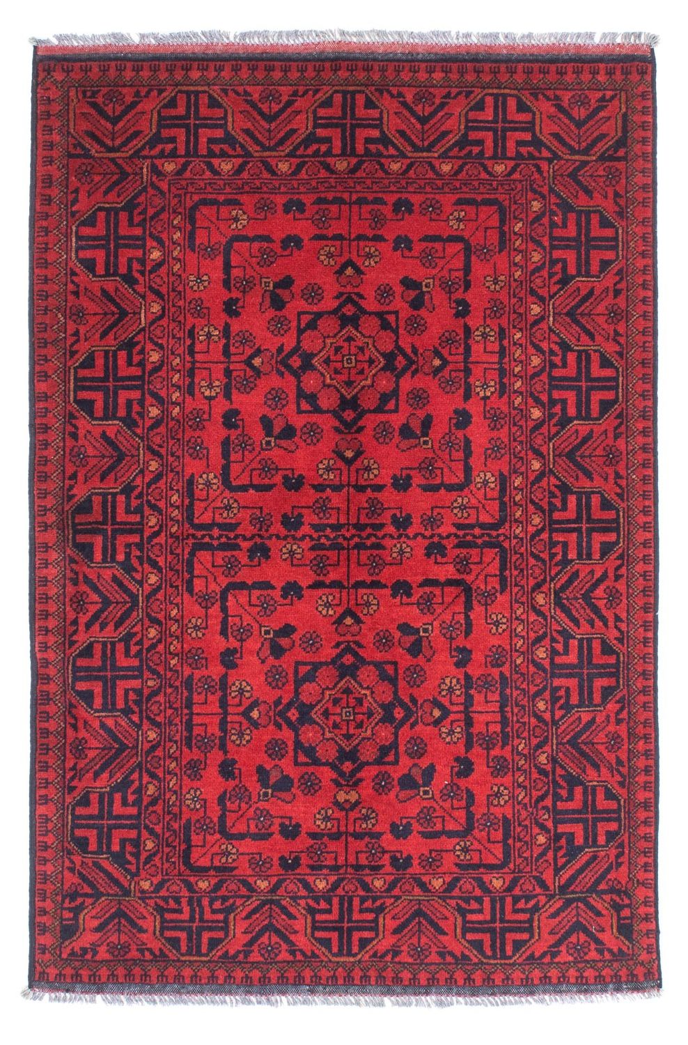 Tapis afghan - Kunduz - 144 x 98 cm - rouge foncé