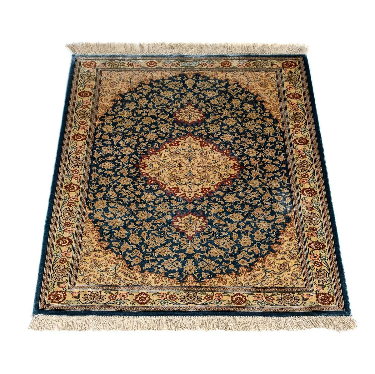 Tapis persan - Ghom - 83 x 58 cm - bleu foncé