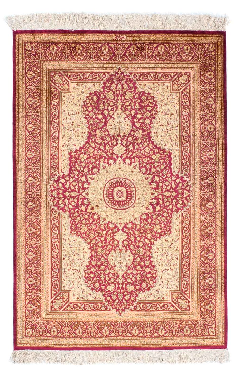 Tapis persan - Ghom - 143 x 95 cm - rouge foncé